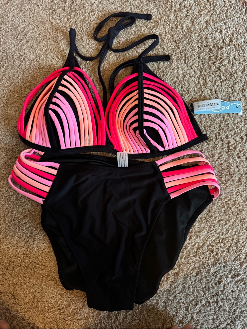 POP•VIP Black Bikini with Pink Ombre Multi-Strap Accents